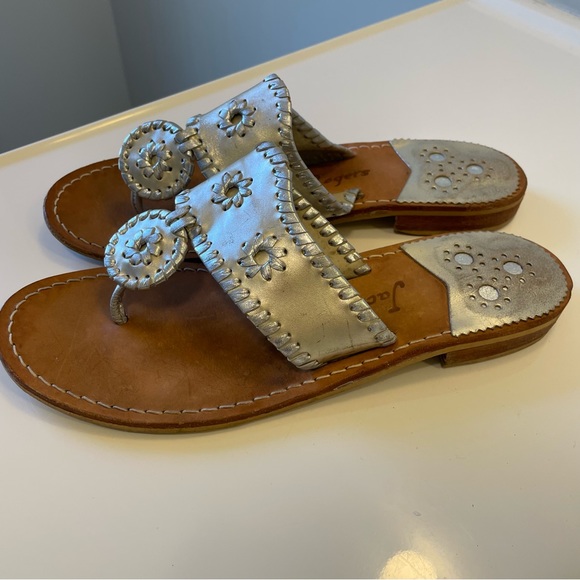 Jack Rogers Shoes - Jack Rogers Platinum & Silver Hampton Sandals Leather